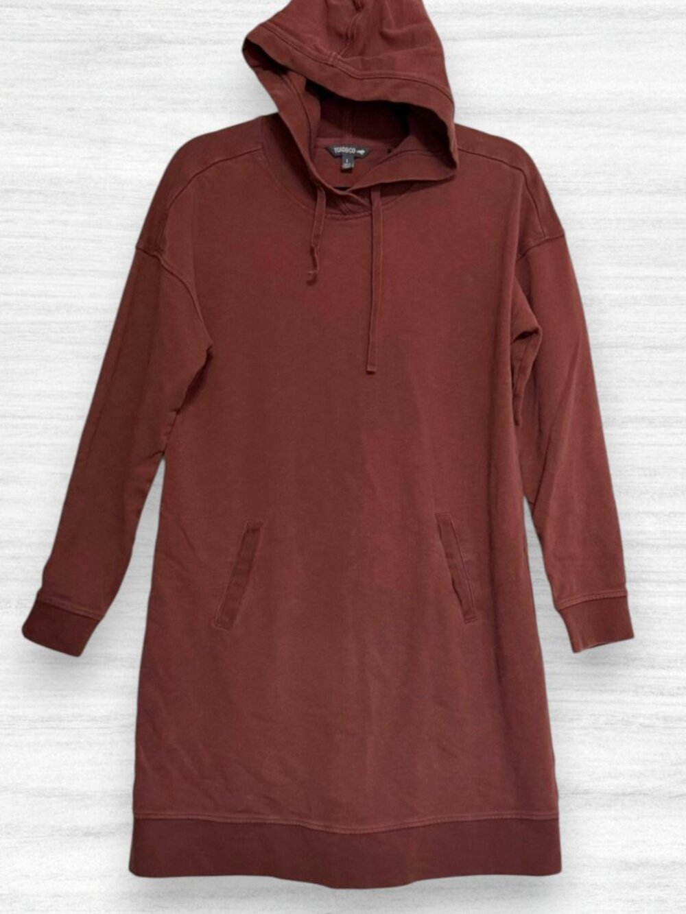 Toad&Co Follow Through Hooded Sweatshirt Dress Brown Rust Preppy Hoodie Cotton L